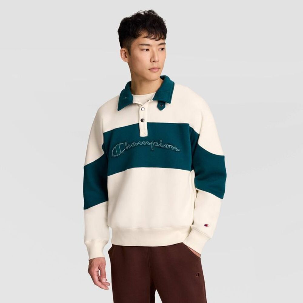 Champion Men's Colorblock 1/4 Snap Fleece Mockneck - Cream S
